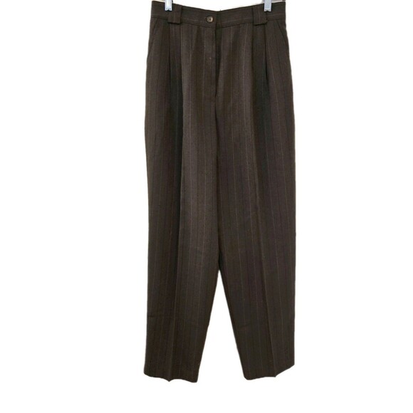 80s VTG High-waisted Counterparts Pants Womens 8 Brown Pinstripe Pleated Slacks - Picture 1 of 8